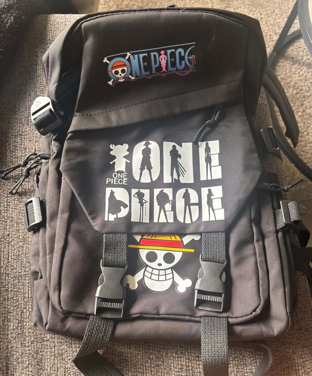 One Piece Backpack with Luffy Skull Design and lanyard